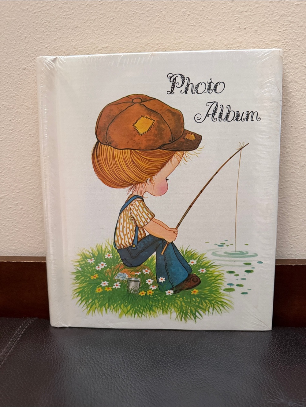 Vtg Self Adhesive Photo Album Features a Cartoon Illustration of a Child Fishing